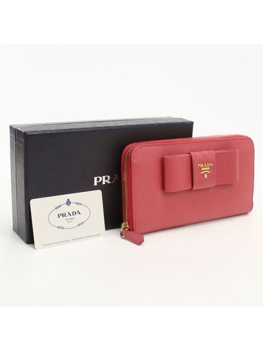 Prada Saffiano Fiocco Wallet Zip Around Leather